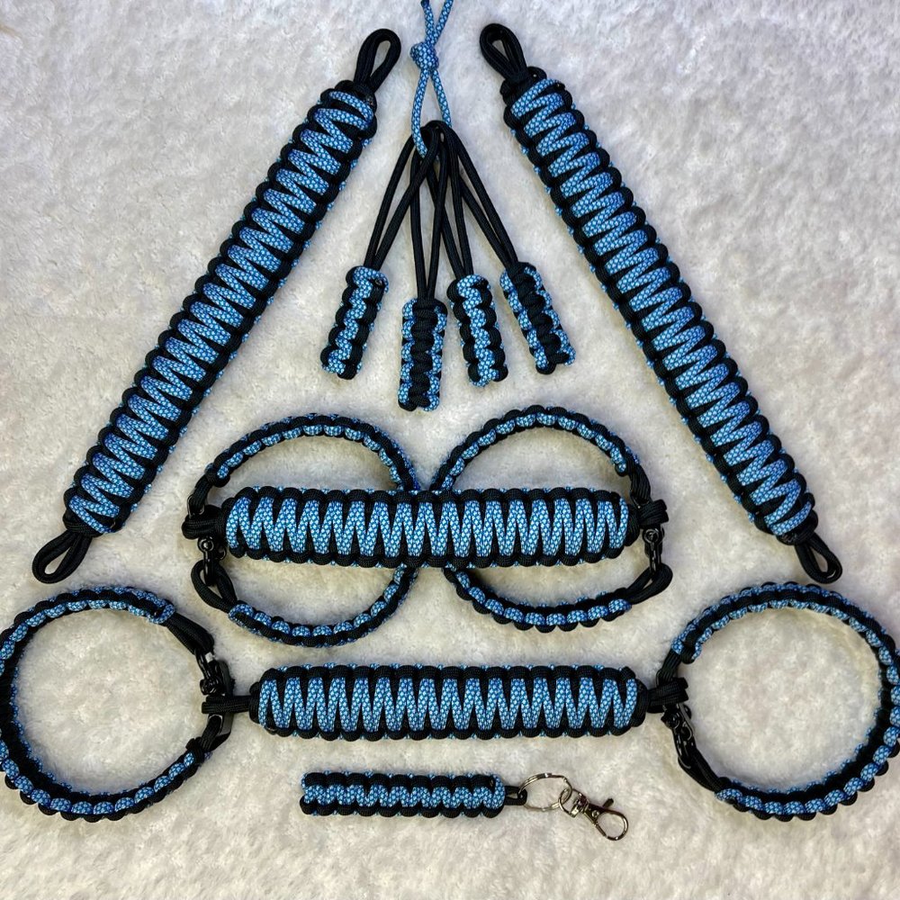 Baby Blue & Black Handmade Paracord Grab Handle Set for use in a Wrangler! New!